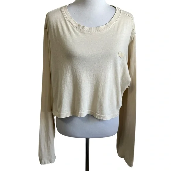 Set Active Womens Lot Of 2 Crop Long Sleeve T Shirt Sz Large Brown Tan Relaxed - Picture 9 of 16